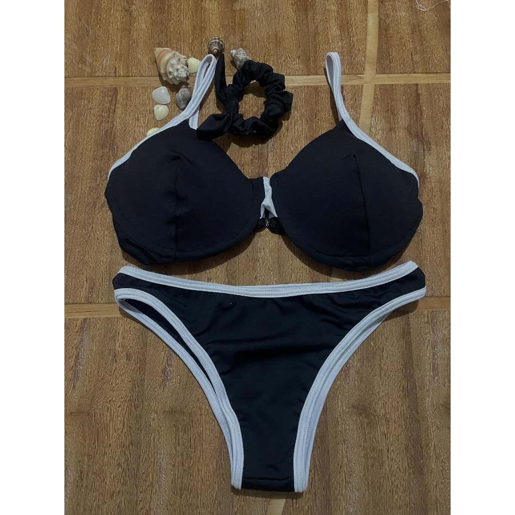 Sutiã aro sustentaçã preto com branco praia