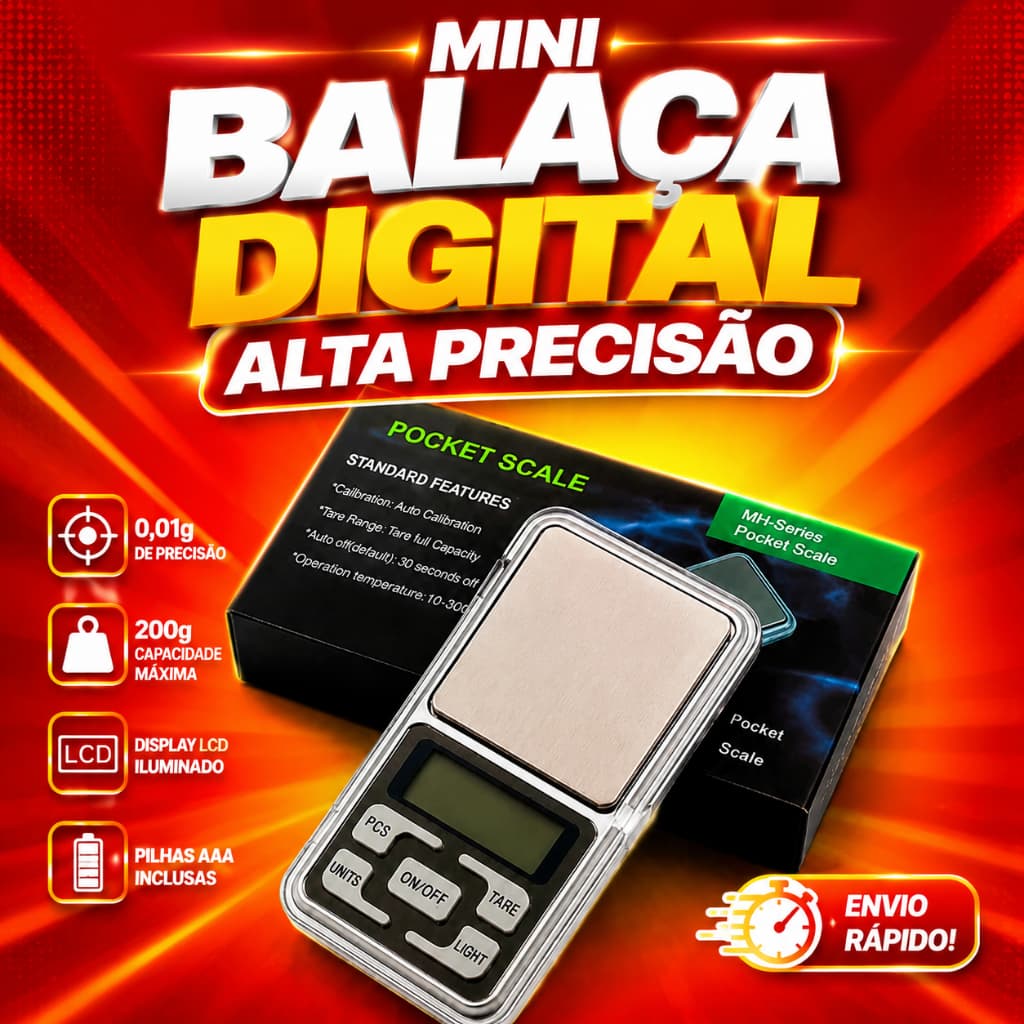 🔥 Balança Digital de Precisão 0,01g até 200g | LCD Iluminado + Pilhas Inclusas