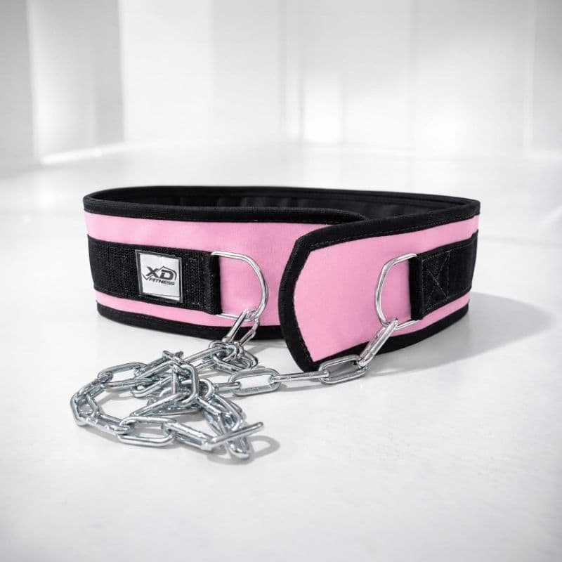 Cinturão Musculação Rosa acompanha Corrente, Cinto Levantamento Peso Academia Anilhas Fitness