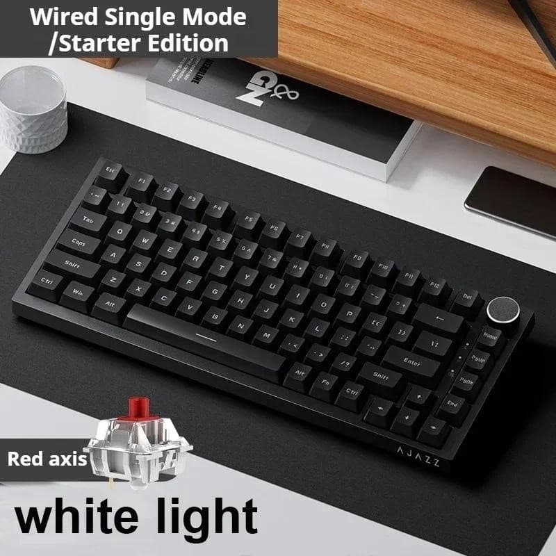 Teclado Mecânico Gamer Ajazz AK820 75% Branco - Preto – Switch Hot-Swap, RGB e Knob Volume