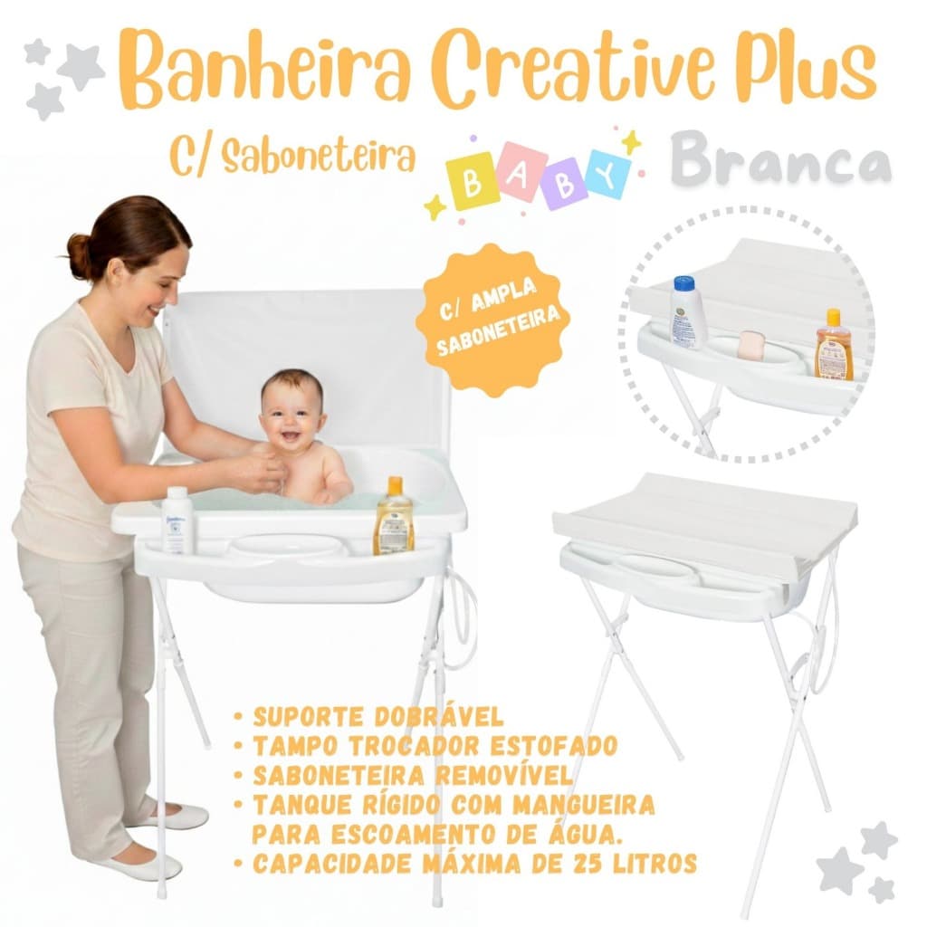 Banheira Luxo Com Suporte Dobrável, Trocador e Saboneteira, 25l, até 30kg - Baby Scorpion