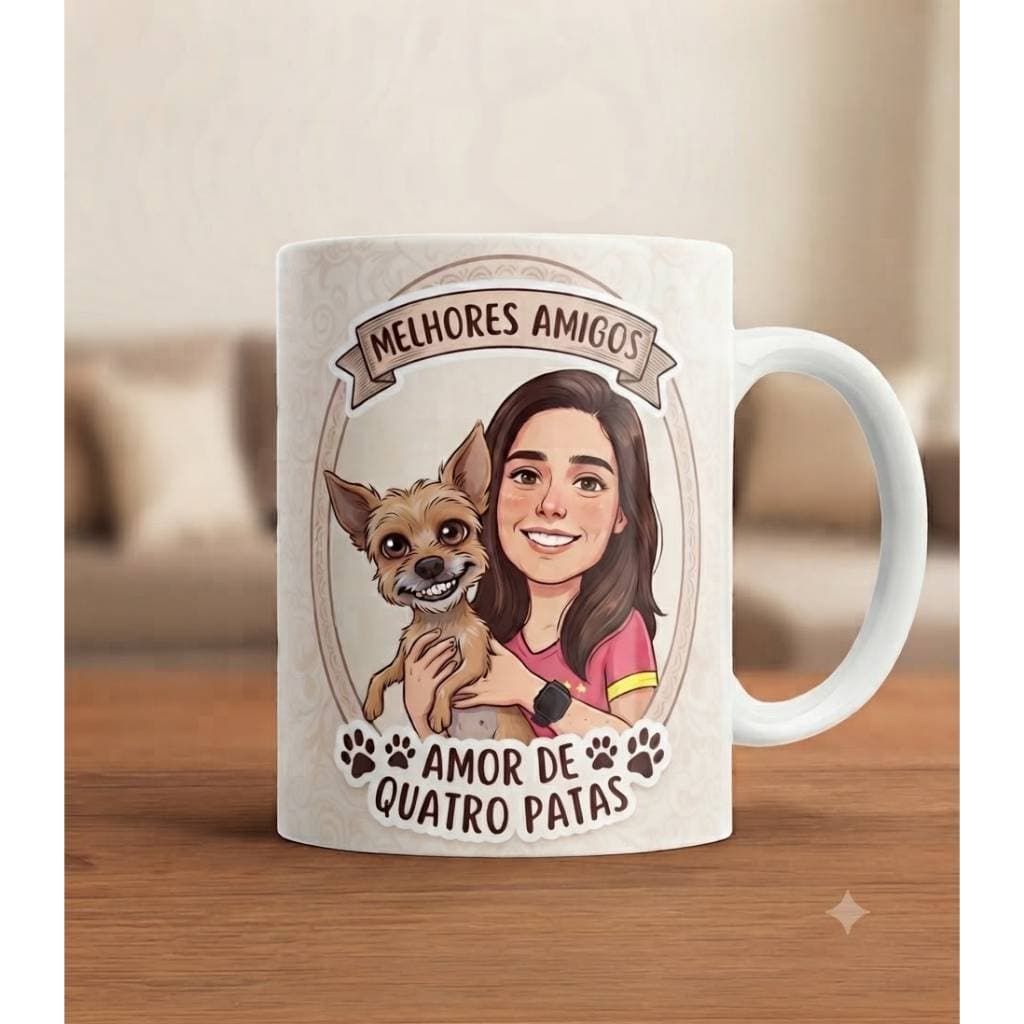 Caneca Caricatura Mãe de Pet Personalizada Nome Foto Monte do Seu Jeito Presente Criativo Porcelana
