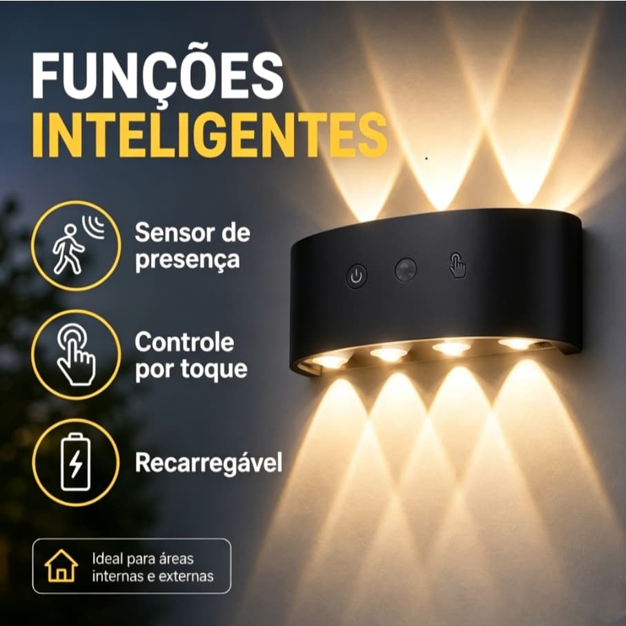 Arandela LED Meia Lua para Parede branco quente bivolt com Proteção IP65 para uso interno e externo