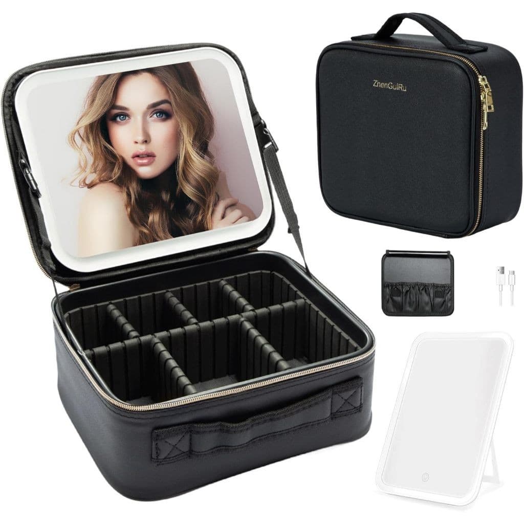 Maleta de Maquiagem Profissional com Espelho e Luz LED – Kit Completo com Paleta Inclusa -Q10
