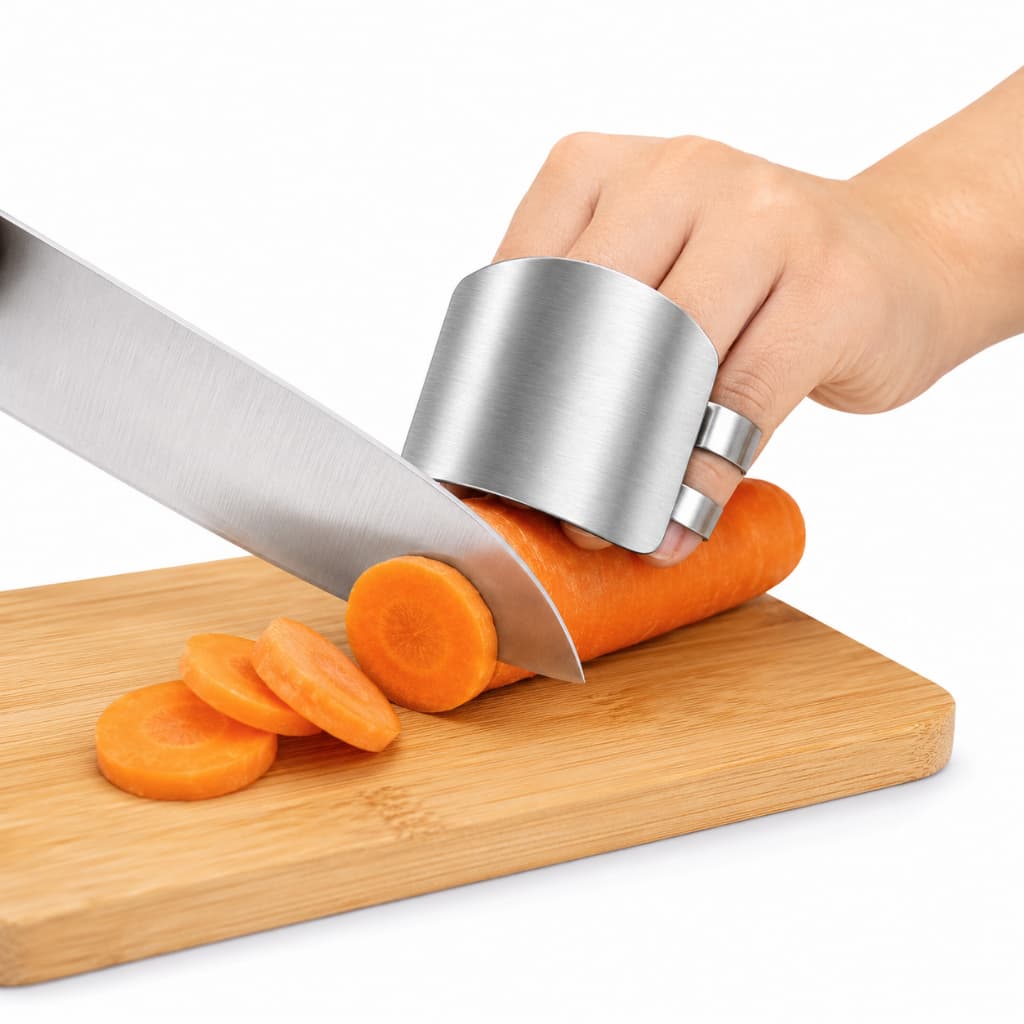 Protetor de Dedo Inox Ajustável para Cortar Legumes Carne e Verduras