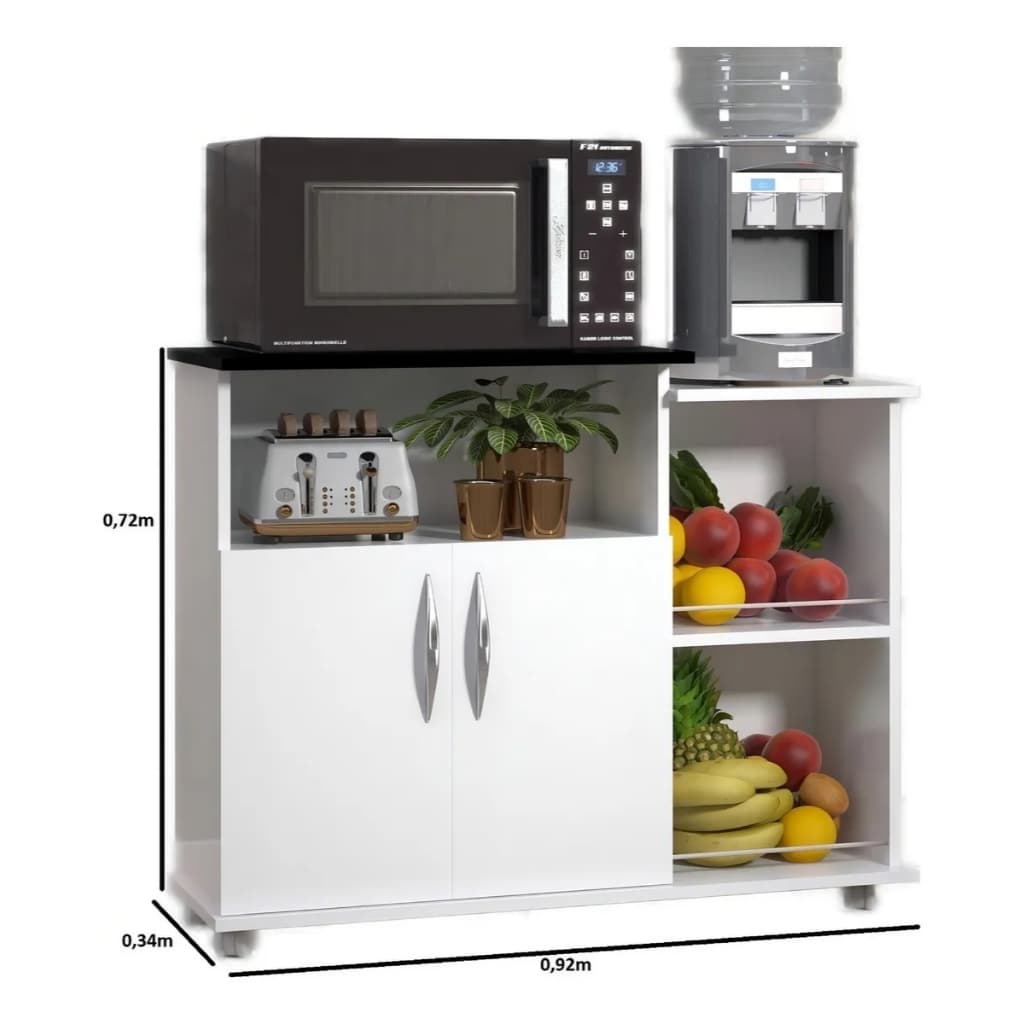 Balcão Cozinha Fruteira com Suporte Microondas 2 Portas Multiuso Organizador