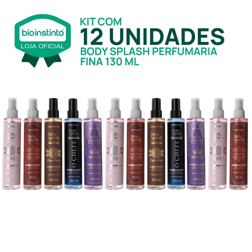 12 UN Body Splash PERFUMARIA FINA 130ml Bio Instinto Desodorante Colônia Fragrância Irresistível