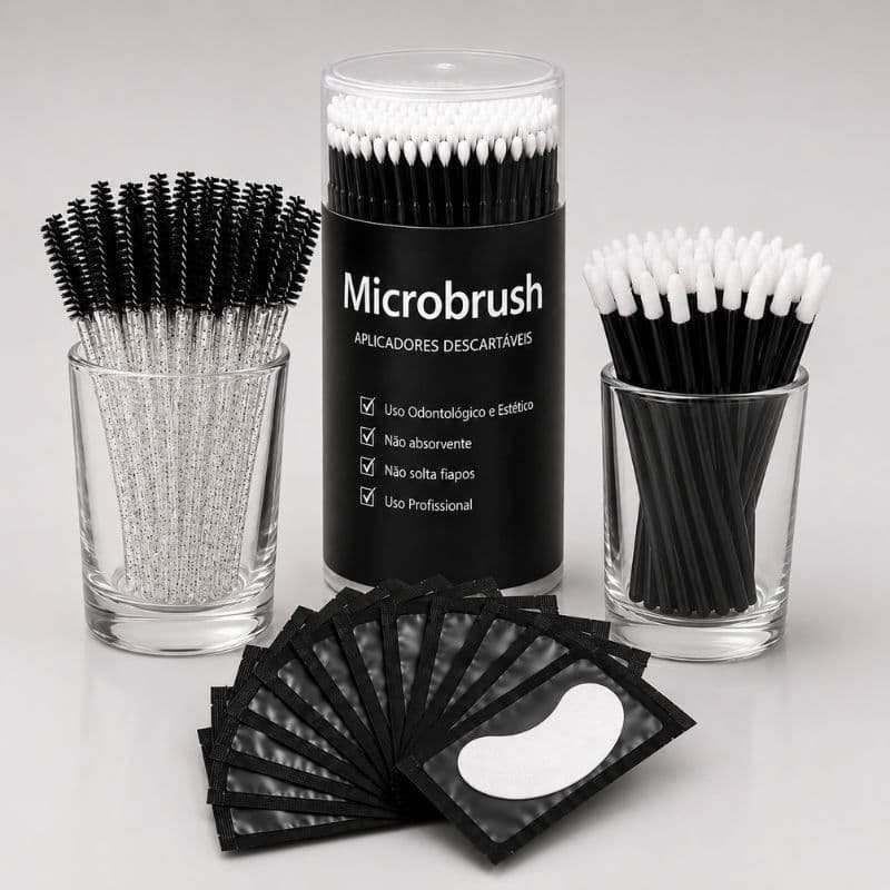 Kit Black 50 Escovinhas, 100 Microbrush 50 Pincel E Pads Gel