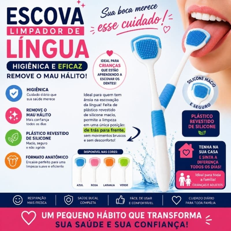 Escova Limpa Língua - Revestimento De Língua - Raspador De Silicone - Limpeza