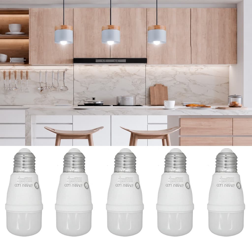 Kit 5 Lâmpadas LED 9W E27 Bivolt 6500K Branco Frio Econômica Quarto Sala Cozinha Banheiro Escritório