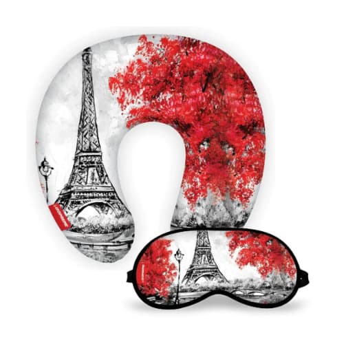 Kit Viagem – Almofada de Pescoço + Máscara de Dormir – Paris Florido