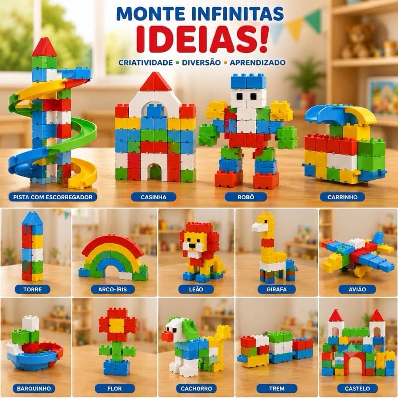Blocos de Montar Monta tudo Blocos Educativos de Encaixar que Montam Tudo que você imaginar Quebra Cabeça Infantil