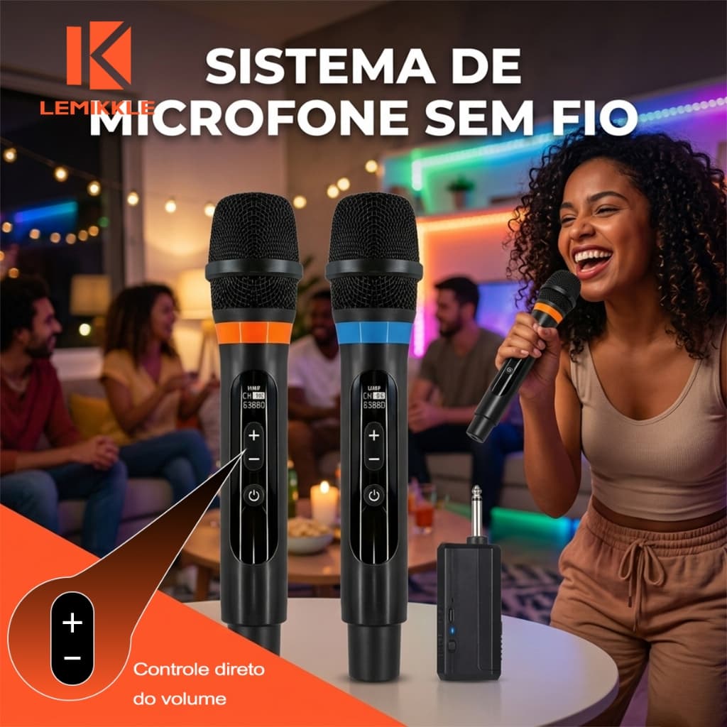 kit 2 Microfones Dinâmico Sem Fio Duplo Profissional Recarregável  UHF