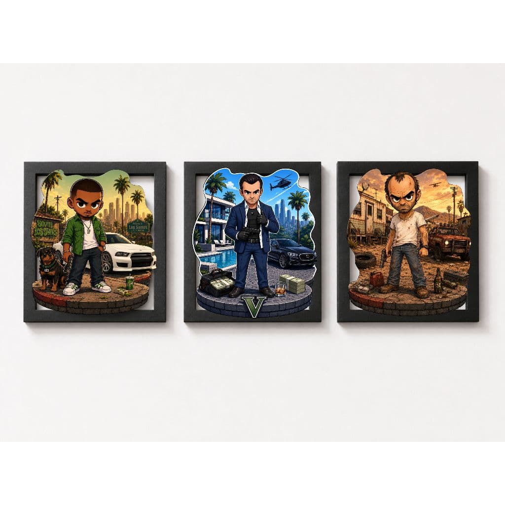 Kit 3 Quadrinhos GTA 5 Franklin MIchael Trevor Vazado 3d