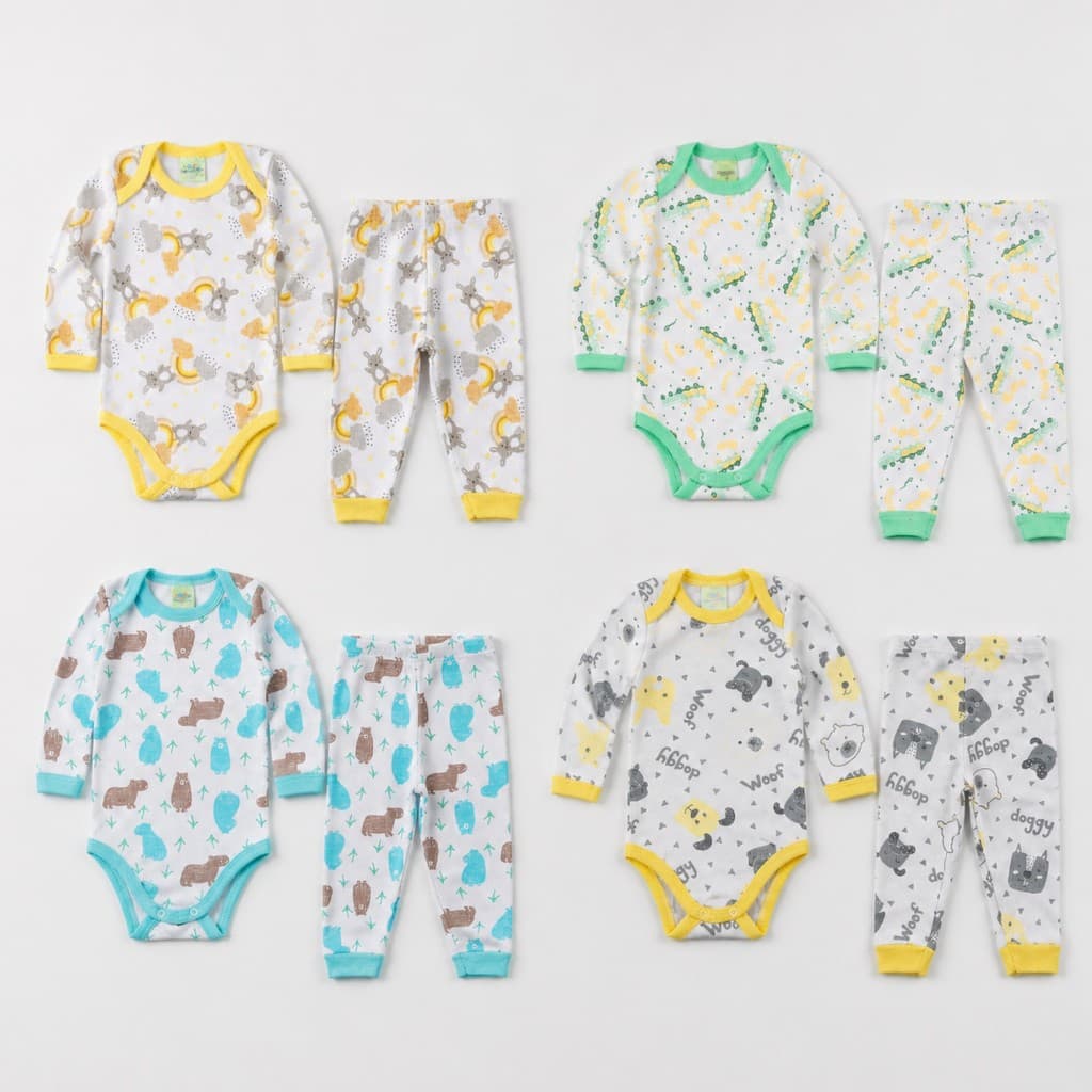 Kit 8 Peças de Roupa Infantil Menino Body + Calça Estampas Sortidas P M G