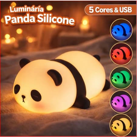 Luminária noturna do Panda Infantil Touch LED Silicone 5 Cores Recarregável USB