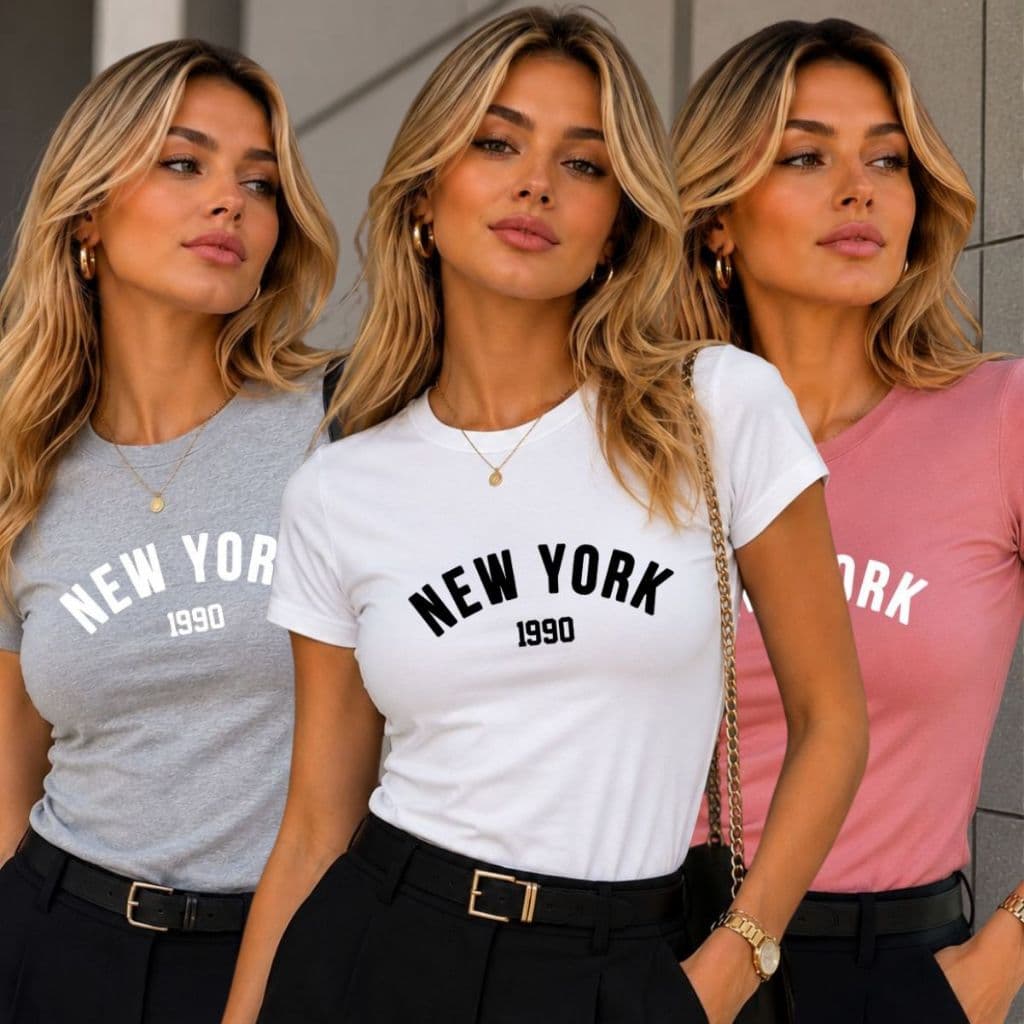 Kit 3 Blusas Femininas New York T-shirt