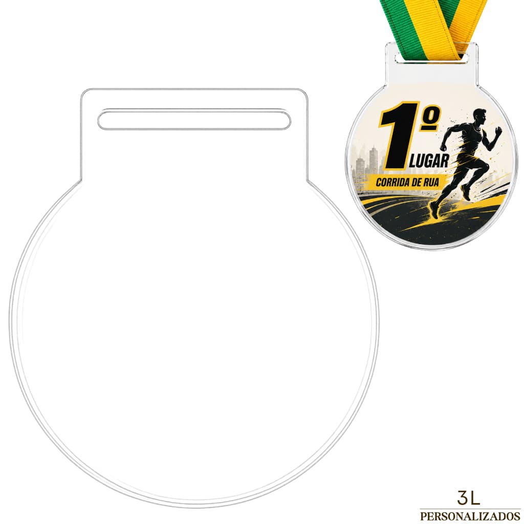 Kit Medalha Acrílico Cristal 2mm 5cm Redonda Transparente Acabamento Premium