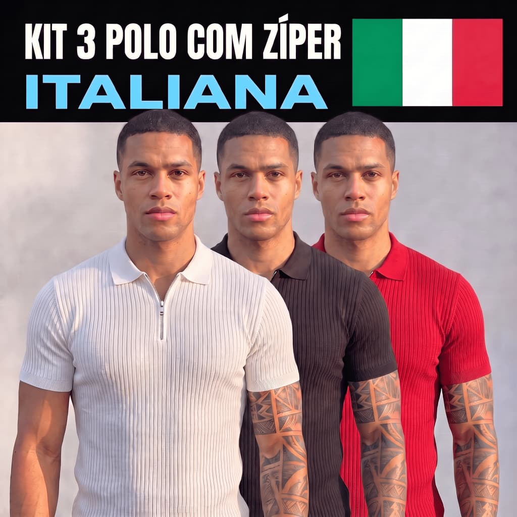 Kit 3 Camiseta Polo Com Ziper Manga Curta Masculina Camisa Básica Malha Canelada