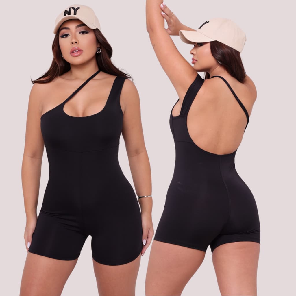 Macaquinho Macacão Curto Feminino Assimétrico  Academia e Caminhada  Fitness Croos