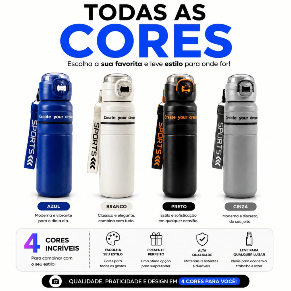 Garrafa Térmica Inox 650ml com Canudo Silicone e Trava Antivazamento Academia