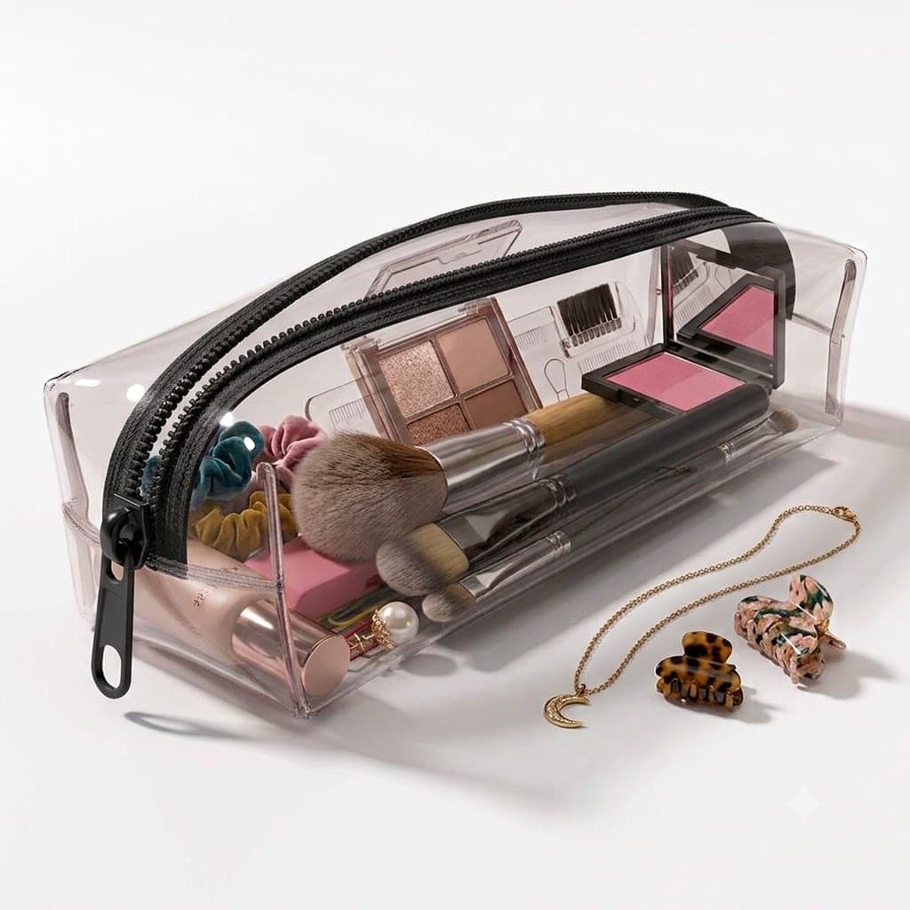 kit 2 Estojo  maquiagem simples traslucido trasparente lindo resistente luxo