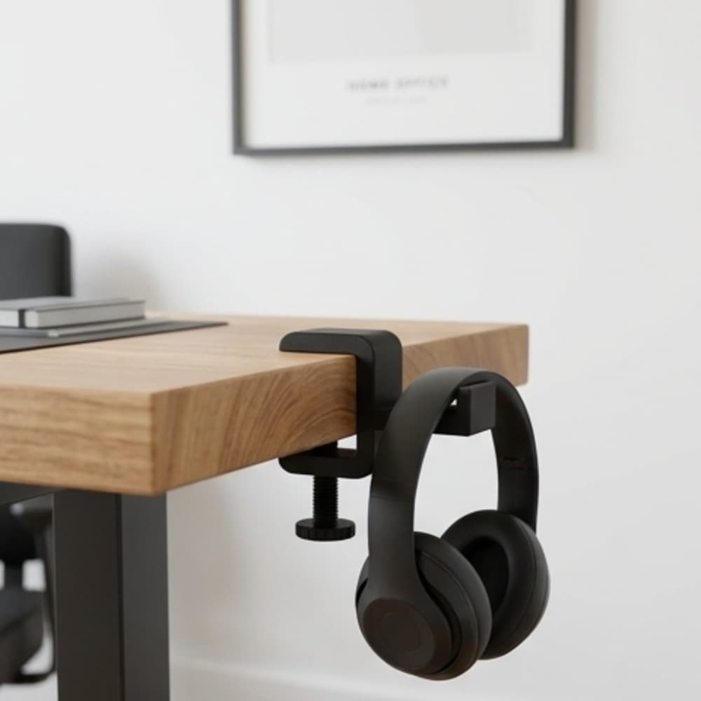 Suporte de Mesa para Headset, Fone Gamer e Acessórios, Gancho Preto de Encaixe para Escrivaninha e Home Office