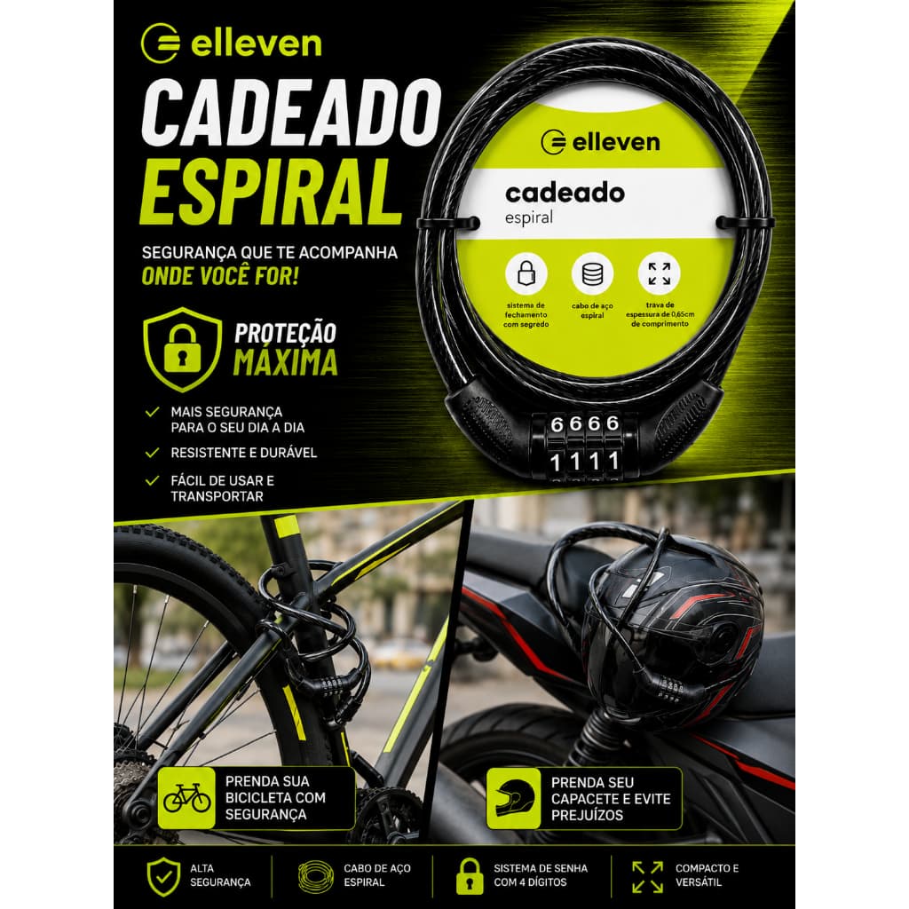 Cadeado de Segredo Para Bike e Moto Com Cabo de Aço Revestido