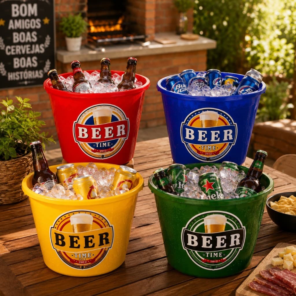 Kit 6 Balde Gelo Plastico 10 L Personalizado Bar Restaurante Adegas Bares Garrafas Bebidas