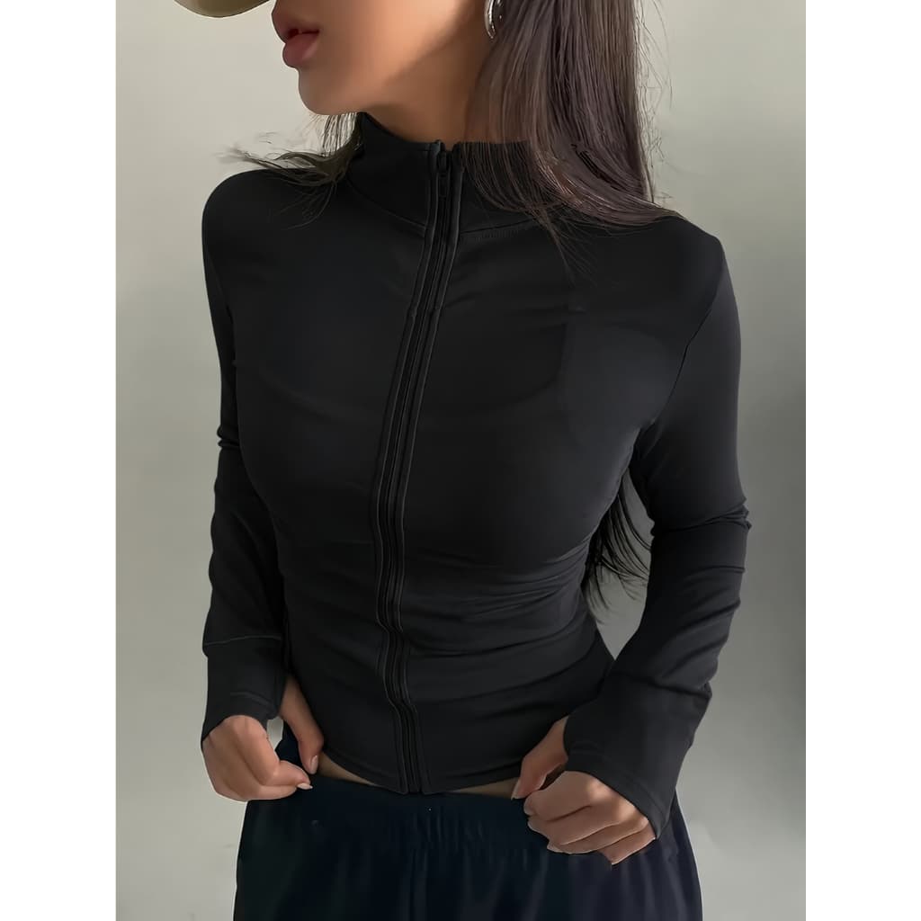 blusa feminina de academia manga longa gola alta academia suplex  inverno moda  casaco fitness yoga corrida