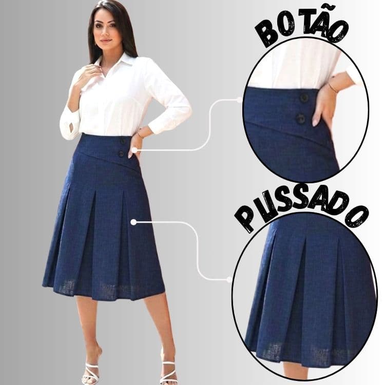 Saia Midi Feminina, Tecido Linhão 2 Botões Do P ao G2 Saia Social Moda Evangélica