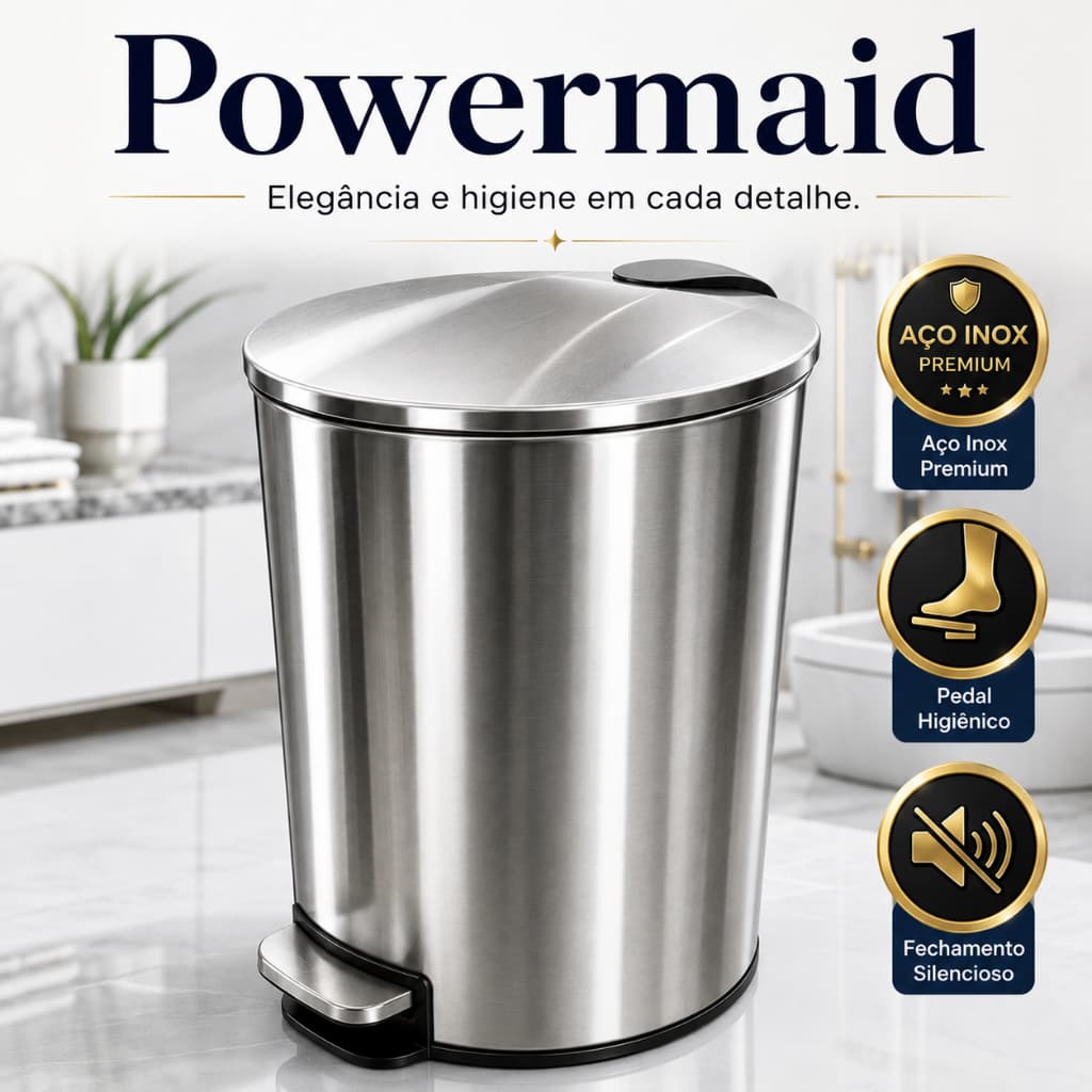 Lixeira Banheiro Aço Inox 5L com Pedal Slim Compacta Tampa Silenciosa para Banheiro Cozinha