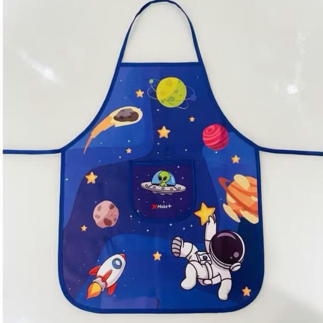 Avental Infantil Plástico Impermeável Para Pintura E Escolar Personagens Astronauta e Unicórnio