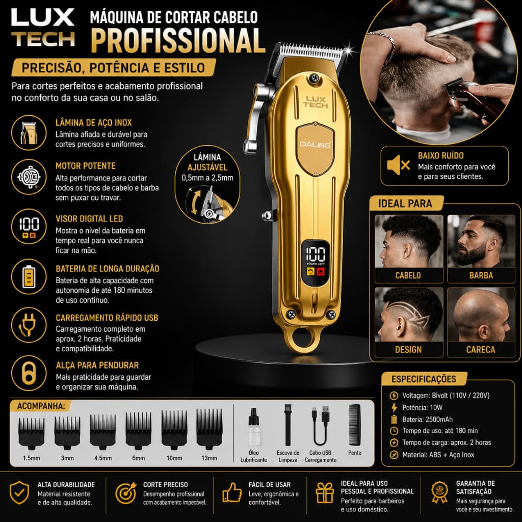 Máquina de Cortar Cabelo Aparar Barba Profissional