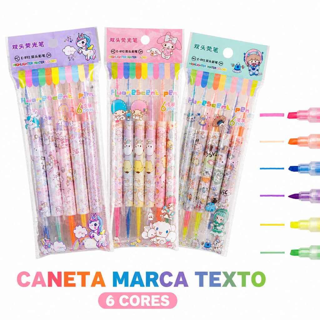 6/12/18 PCS Canetas Marca Texto Duas Pontas Fina e Grossa Cores Brilhantes para Estudantes 892