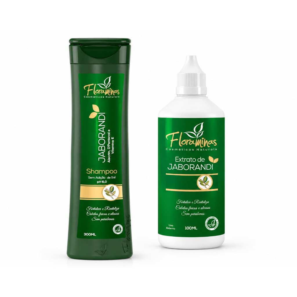Kit Shampoo 300ml  + Tonico Extrato de jaborandi Alecrim D`Pantenol e Vitamina E 100 ml Floraminas