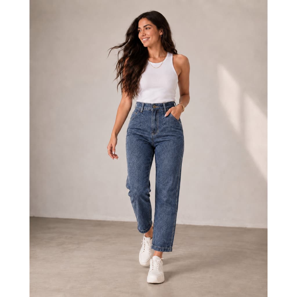 Calça Jeans Feminina Mom Cintura Alta Levanta Bumbum Casual Social Trabalho