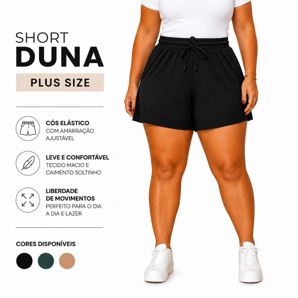 Short Duna Feminino Plus Size com Elástico e Cordão Ajustável Confortável e Leve G1 Ao G3