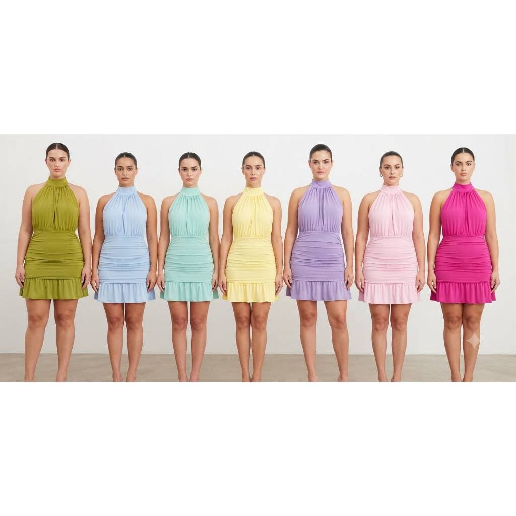 vestido frente única em suplex com babado vestido em suplex com saia drapeada vestido frente única com saia drapeada ves