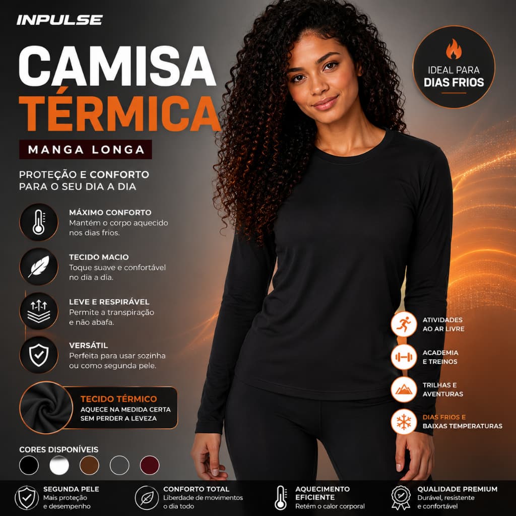 Blusa Térmica Segunda Pele Feminina Manga Longa Inverno Frio Academia Fitness Caminhadada Corrida