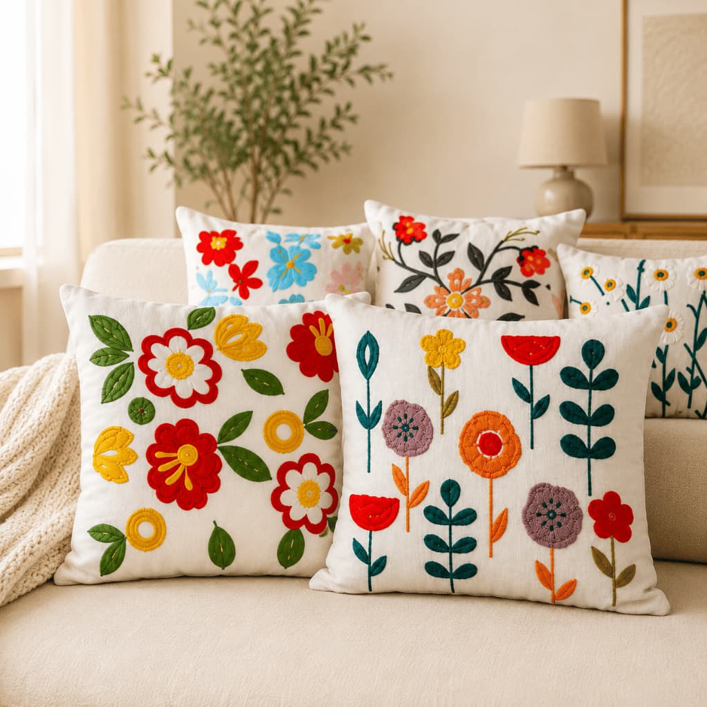 Capa de Almofada Bordada Artesanal7 43x43 Capas Premium Sofa Cama Decorativa