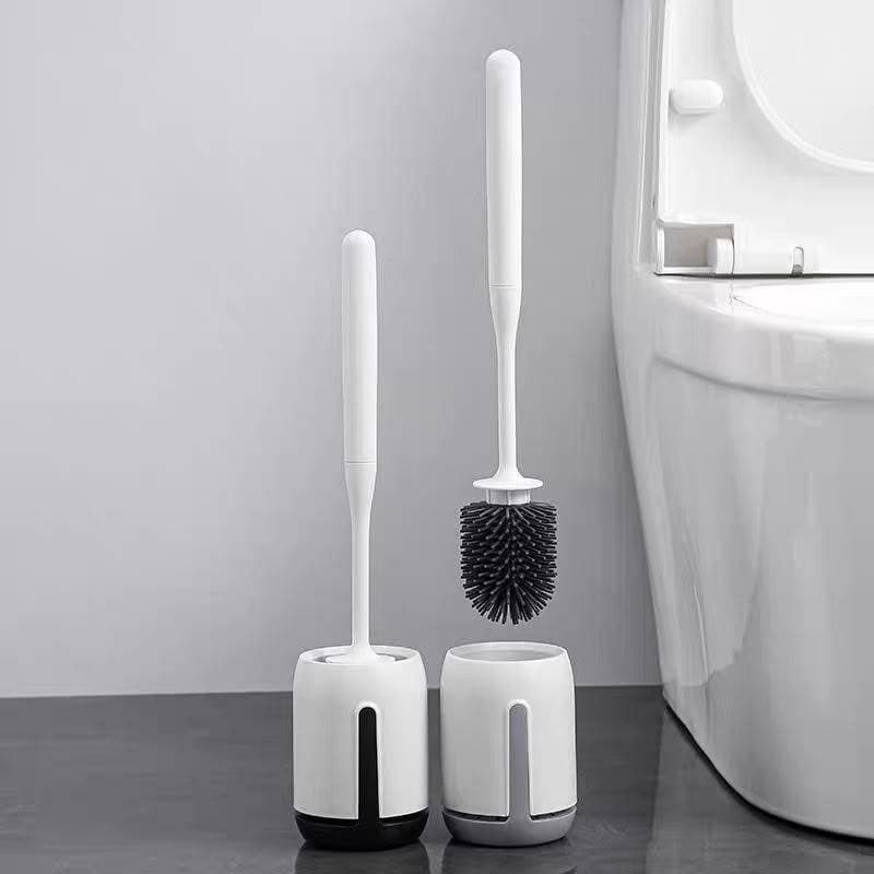 Escova Sanitária Silicone com Suporte Autoadesivo Base Ventilada Preto ou Cinza