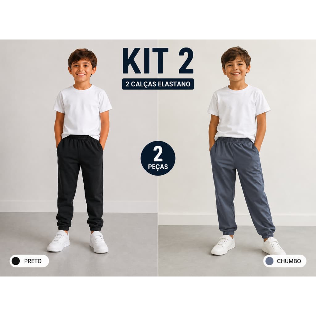 Kit 2 Calças Juvenil Elasticas Tecido Elastano  10 Ao 16