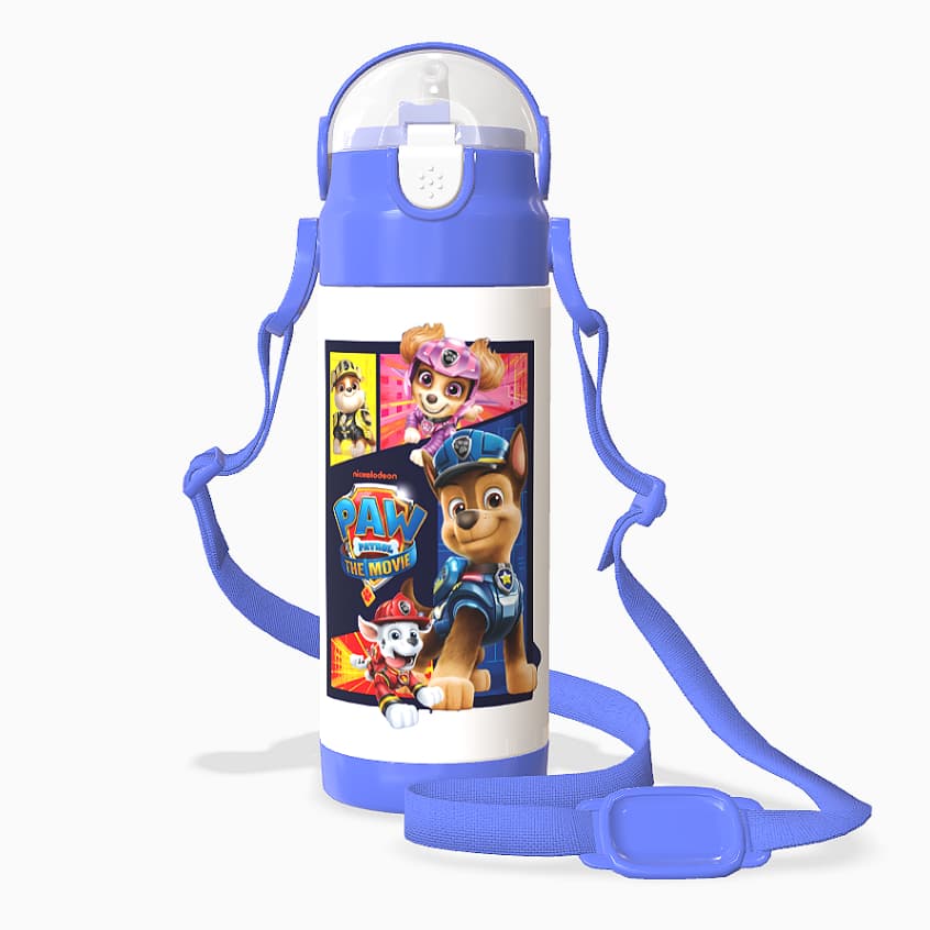 Garrafinha Térmica Personalizada Patrulha Canina Com Nome Alça Canudo 350ml Garrafinha termica infantil Patrulha Canina