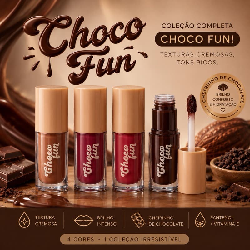 Lip Tint Cream Choco Fun Fenzza Original Brilho Labial Hidratante Cheirinho de Chocolate