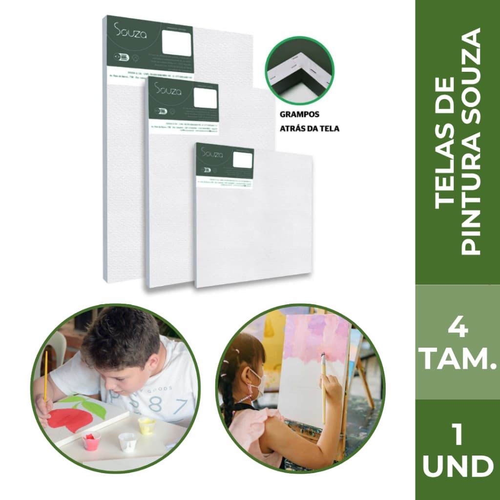 Tela Para Pintura Escolar Branca Souza Chassi MDF Algodão Para Tinta Acrílica Guache e Artesanato