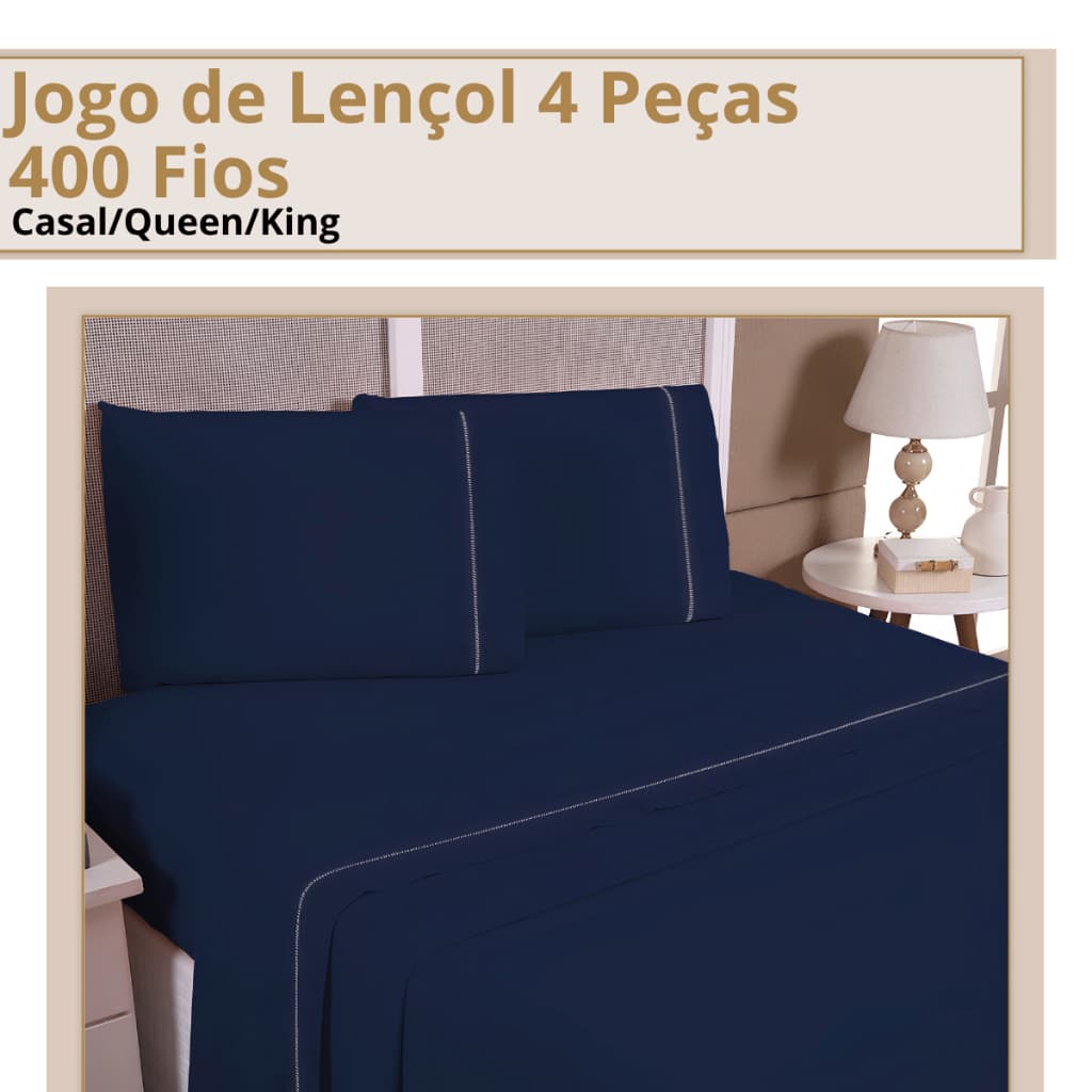 Jogo de lençol 400 fios 4 peças Toque Algodão