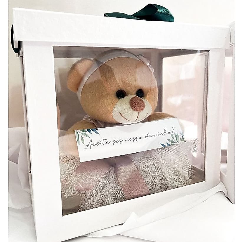 CAIXA LUXO PAJEM E DAMA - PELÚCIA 15 CM - CONVITE PERSONALIZADO