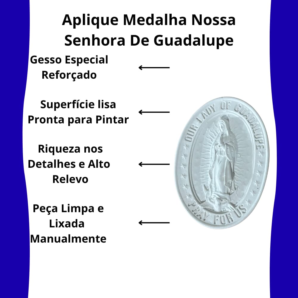 Aplique Medalha Nossa Senhora De Guadalupe Gesso Para Pintar  12cm Artesanato Placa Oval Religiosa
