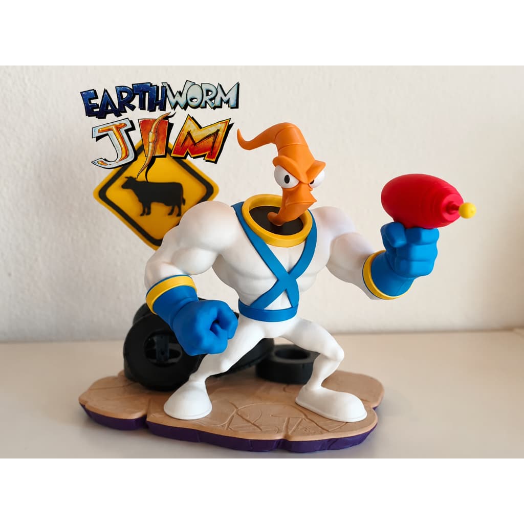 Action Figure Earthworm Jim Colecionável | Boneco Retrô Gamer | Impressão 3D Decorativo